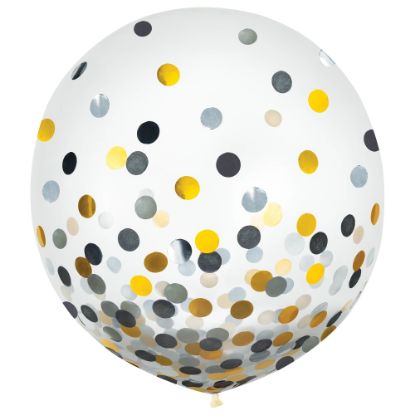 Picture of Amscan 24in Confetti Balloons, Black/Gold/Silver, 2 Balloons Per Pack, Set Of 2 Packs