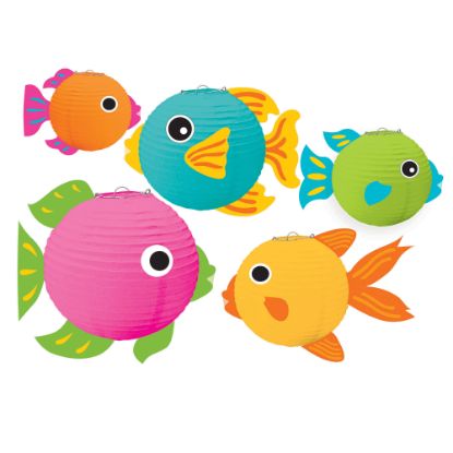 Picture of Amscan Summer Luau Fish Lanterns, 5-3/4inH x 7-3/4inW x 9-1/2inD, Multicolor, Pack Of 5 Lanterns