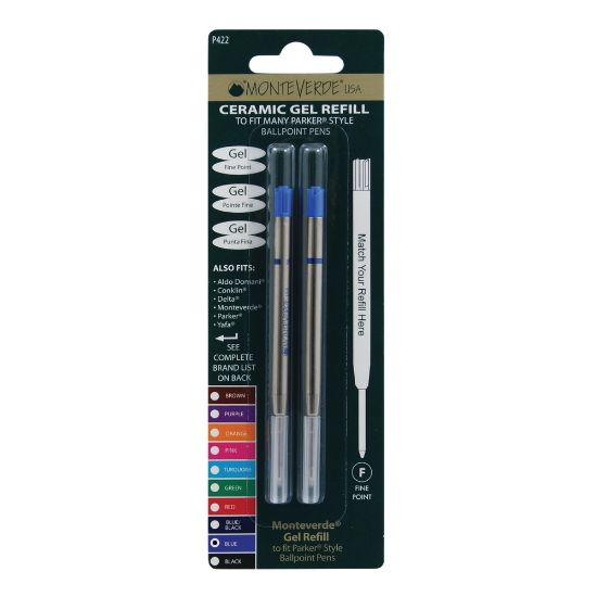 Picture of Monteverde Parker Style Capless Ceramic Gel Refills, Fine Point, 0.5 mm, Blue, Pack Of 2 Refills