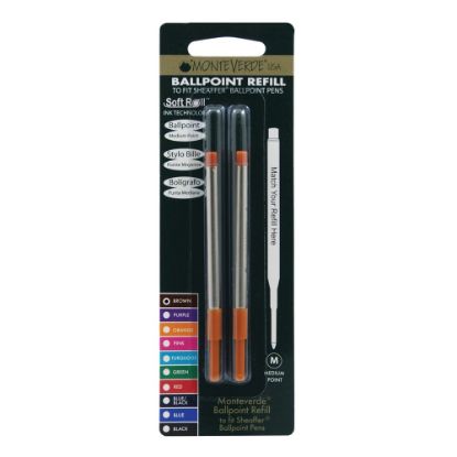 Picture of Monteverde Ballpoint Refills For Sheaffer Ballpoint Pens, Medium Point, 0.7 mm, Brown, Pack Of 2 Refills