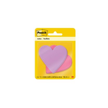 Picture of Post-it Notes, Super Sticky Die-Cut Heart Shape, 3in x 3in, Purple, Pink, 75 Sheets Per Pad, Pack Of 2 Pads