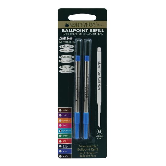 Picture of Monteverde Ballpoint Refills For Sheaffer Ballpoint Pens, Medium Point, 0.7 mm, Turquoise, Pack Of 2 Refills