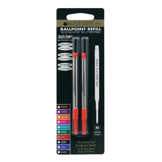 Picture of Monteverde Ballpoint Refills For Sheaffer Ballpoint Pens, Medium Point, 0.7 mm, Red, Pack Of 2 Refills