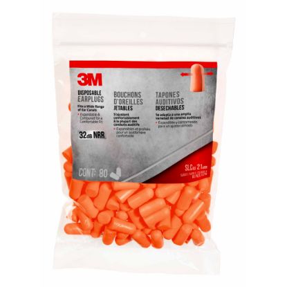 Picture of 3M Disposable Earplugs, Orange, 92800H80-DC, 80 Pairs Per Pack