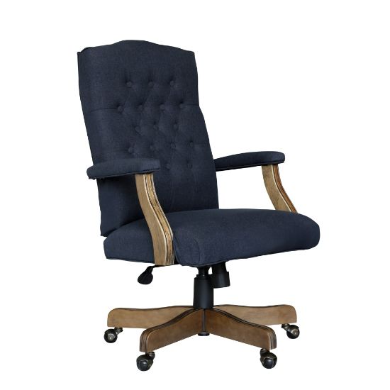 Picture of Boss Office Products Button-Tufted Ergonomic High-Back Chair, Navy Denim/Blue Linen