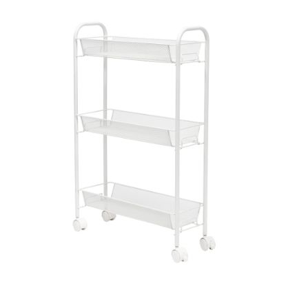 Picture of Honey Can Do Slim Rolling Wire Cart, With 3 Baskets, 30-3/4inH x 7-1/4inW x 19inD, White