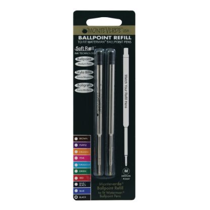 Picture of Monteverde Ballpoint Refills For Waterman Ballpoint Pens, Medium Point, 0.7 mm, Black, Pack Of 2 Refills