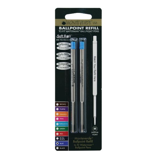 Picture of Monteverde Ballpoint Refills For Waterman Ballpoint Pens, Medium Point, 0.7 mm, Blue, Pack Of 2 Refills