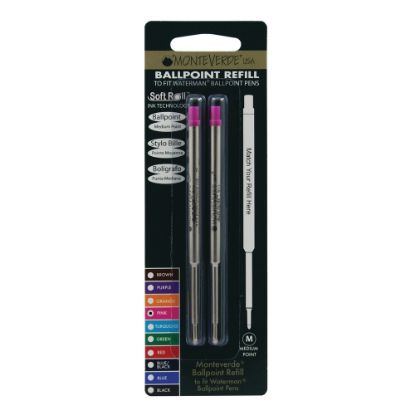 Picture of Monteverde Ballpoint Refills For Waterman Ballpoint Pens, Medium Point, 0.7 mm, Pink, Pack Of 2 Refills