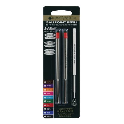 Picture of Monteverde Ballpoint Refills For Waterman Ballpoint Pens, Medium Point, 0.7 mm, Red, Pack Of 2 Refills