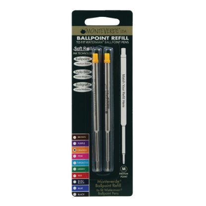 Picture of Monteverde Ballpoint Refills For Waterman Ballpoint Pens, Medium Point, 0.7 mm, Orange, Pack Of 2 Refills