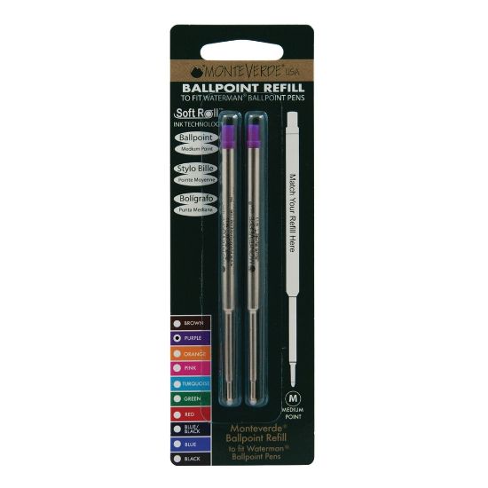 Picture of Monteverde Ballpoint Refills For Waterman Ballpoint Pens, Medium Point, 0.7 mm, Purple, Pack Of 2 Refills