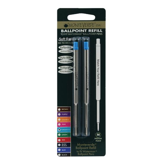 Picture of Monteverde Ballpoint Refills For Waterman Ballpoint Pens, Medium Point, 0.7 mm, Turquoise, Pack Of 2 Refills