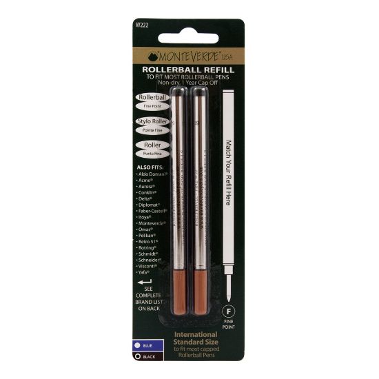 Picture of Monteverde Rollerball Refills For Waterman Rollerball Pens, Fine Point, 0.5 mm, Black, Pack Of 2 Refills