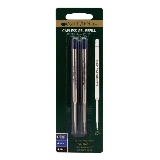 Picture of Monteverde Capless Gel Refills For Waterman Ballpoint Pens, Fine Point, 0.5 mm, Blue/Black, Pack Of 2 Refills