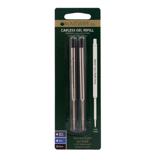 Picture of Monteverde Capless Gel Refills For Waterman Ballpoint Pens, Fine Point, 0.5 mm, Black, Pack Of 2 Refills