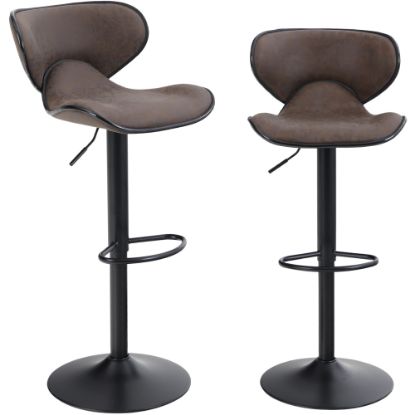 Picture of ALPHA HOME 360 deg. Swivel PU Leather Bar Stools With Backs, Brown/Black, Set Of 2 Stools