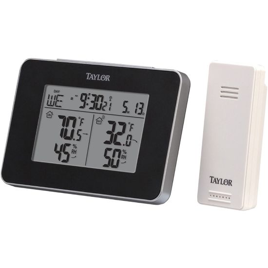 Picture of Taylor Wireless Indoor and Outdoor Weather Station with Hygrometer - LCD - Weather Station200 ft - Temperature, Humidity - Desktop - Black