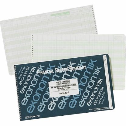 Picture of Ekonomik Standard Size Triple Function Check Registry - 40 Sheet(s) - Wire Bound - 14.75in x 8.75in Sheet Size - 18 Columns per Sheet - White Sheet(s) - Green Print Color - Recycled - 1 Each