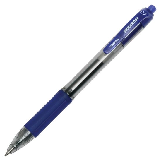 Picture of SKILCRAFT Zebra Gel-Ink Retractable Rollerball Pens, 0.7 mm, Medium Point, Blue Barrel, Blue Ink, Pack Of 12 (AbilityOne 7520-01-647-3136)