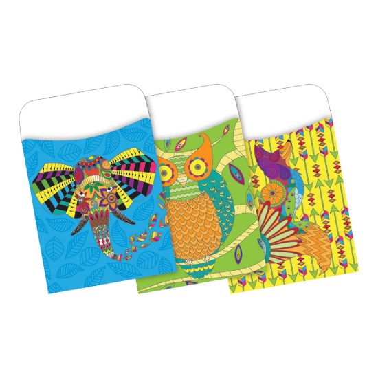 Picture of Barker Creek Peel & Stick Library Pockets, Bohemian Animals, Pack Of 30