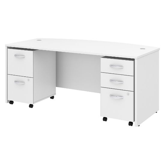 Picture of Bush Business Furniture Studio C 72inW Bow-Front Computer Desk With Mobile File Cabinets, White, Standard Delivery