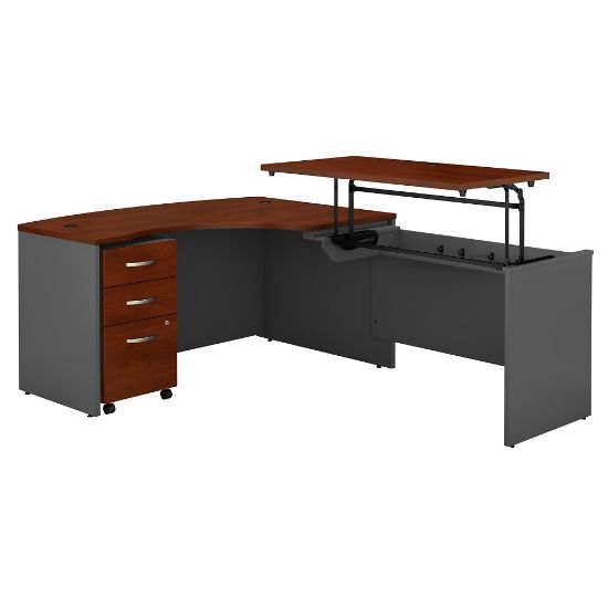 Picture of Bush Business Furniture Components 60inW Right Hand 3 Position Sit to Stand L Shaped Desk with Mobile File Cabinet, Hansen Cherry/Graphite Gray, Standard Delivery