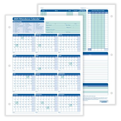 Picture of ComplyRight 2025 Attendance Calendar Cards, 8 1/2in x 11in, White, Pack Of 50