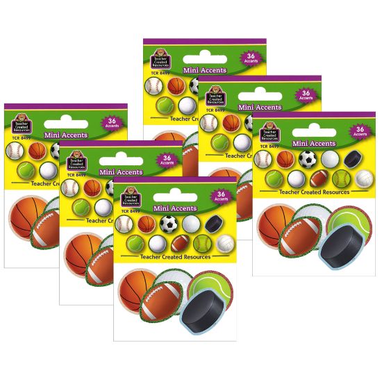 Picture of Teacher Created Resources Mini Accents, Sports, 36 Pieces Per Pack, Set Of 6 Packs