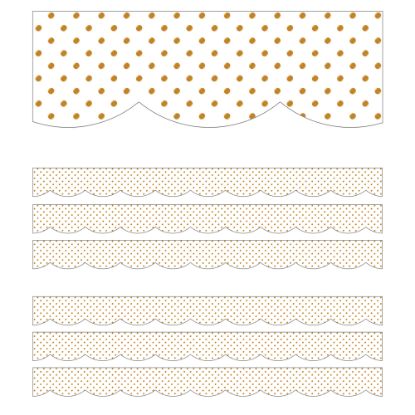 Picture of Carson Dellosa Education Scalloped Border, Schoolgirl Style Simply Boho White With Gold Dots, 39ft Per Pack, Set Of 6 Packs