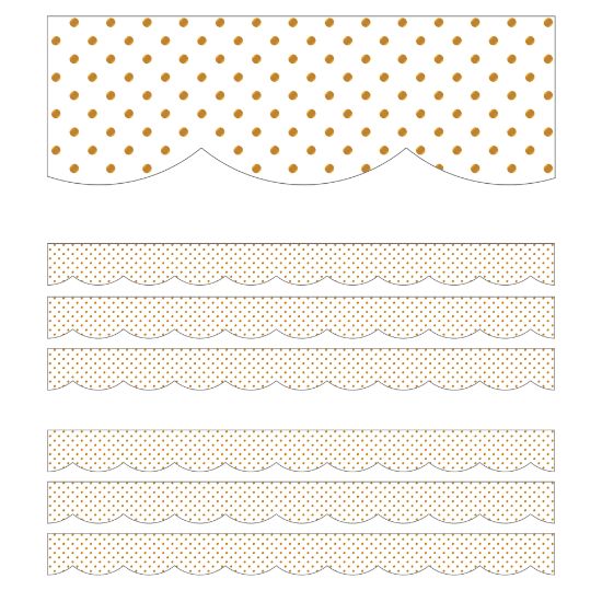 Picture of Carson Dellosa Education Scalloped Border, Schoolgirl Style Simply Boho White With Gold Dots, 39ft Per Pack, Set Of 6 Packs