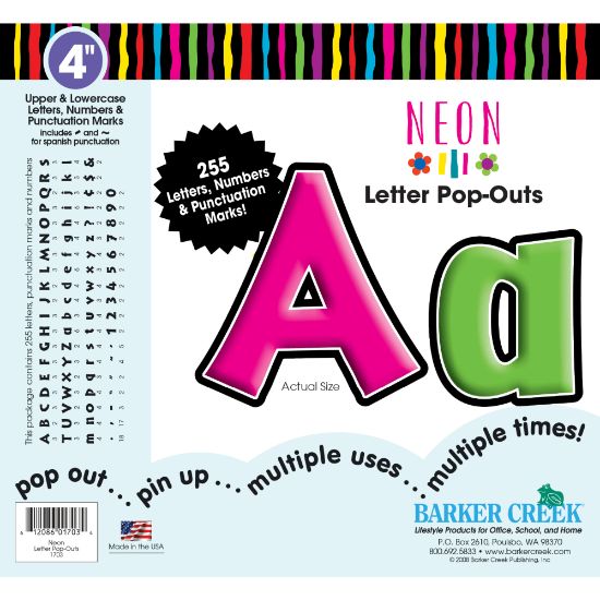 Picture of Barker Creek Letter Pop-Outs, 4in, Neon, Set Of 255