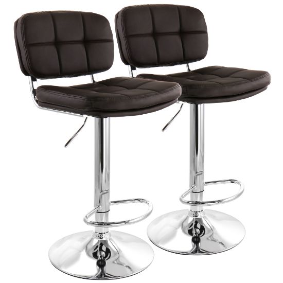 Picture of Elama Adjustable Faux Leather Bar Stools, Brown/Chrome, Set Of 2 Stools