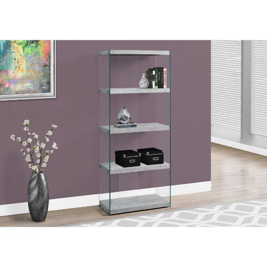 Picture of Monarch Specialties Open-Concept 60inH 5-Shelf Bookcase, Gray Cement-Look