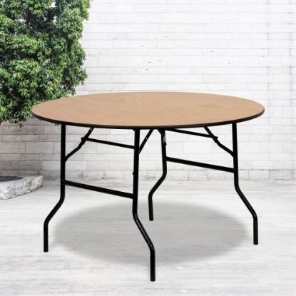 Picture of Flash Furniture Round Wood Folding Banquet Table, 30-1/4inH x 48inW x 48inD, Natural/Black