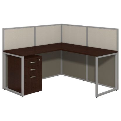 Picture of Bush Business Furniture Easy Office L-Desk Open Office With 3-Drawer Mobile Pedestal, 44 15/16inH x 60 1/16inW x 60 1/16inD, Mocha Cherry