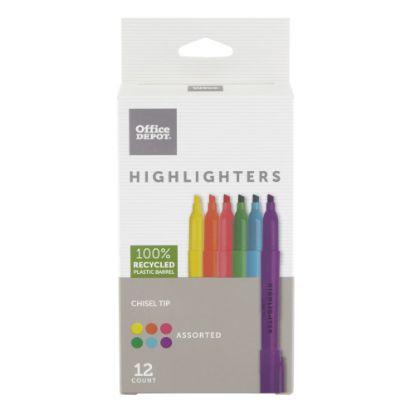 Picture of Office Depot Brand Pen-Style Highlighters, 100% Recycled Plastic Barrel, Assorted Colors, Pack Of 12