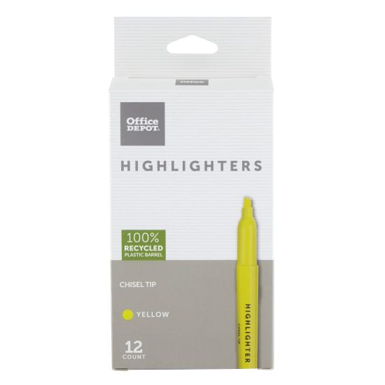 Picture of Office Depot Brand Pen-Style Highlighters, 100% Recycled Plastic Barrel, Fluorescent Yellow, Pack Of 12