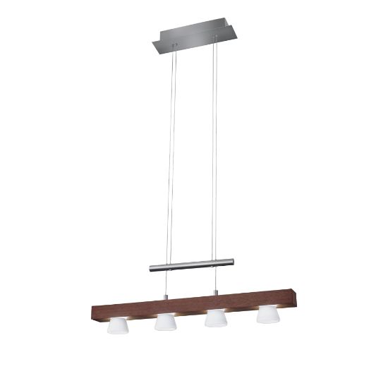 Picture of Adesso Burlington Hanging Adjustable Pendant Lamp, 4-Light, 24inW, Frosted Shade/Walnut Base