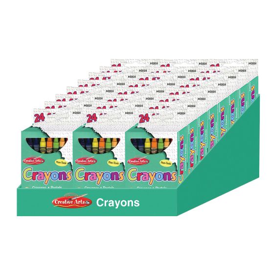 Picture of Charles Leonard Creative Arts Crayons, 3-1/2in x 5/16in, Assorted Colors, 24 Crayons Per Box, Pack Of 24 Boxes