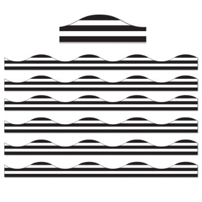 Picture of Ashley Productions Magnetic Scallop Border, Black Horizontal Stripes On White, 12ft Per Pack, Set Of 6 Packs