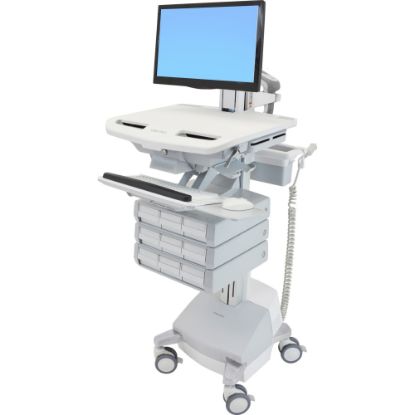 Picture of Ergotron StyleView - Cart for LCD display / keyboard / mouse / CPU / notebook / camera / scanner (open architecture) - medical - plastic, aluminum, zinc-plated steel - gray, white, polished aluminum - screen size: up to 24in - SLA Powered