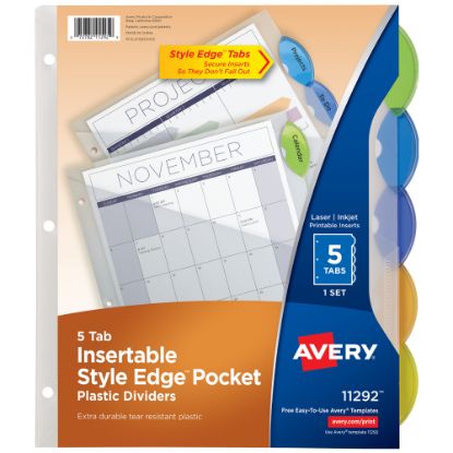 Picture of Avery Style Edge Insertable Dividers With Pockets, Multicolor, Pack Of 5 Dividers