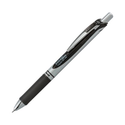 Picture of EnerGel RTX Retractable Liquid Gel Pens, Needle Point, 0.3 mm, Black/Silver Barrel, Black Ink, Pack Of 12