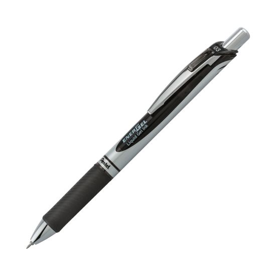 Picture of EnerGel RTX Retractable Liquid Gel Pens, Needle Point, 0.3 mm, Black/Silver Barrel, Black Ink, Pack Of 12