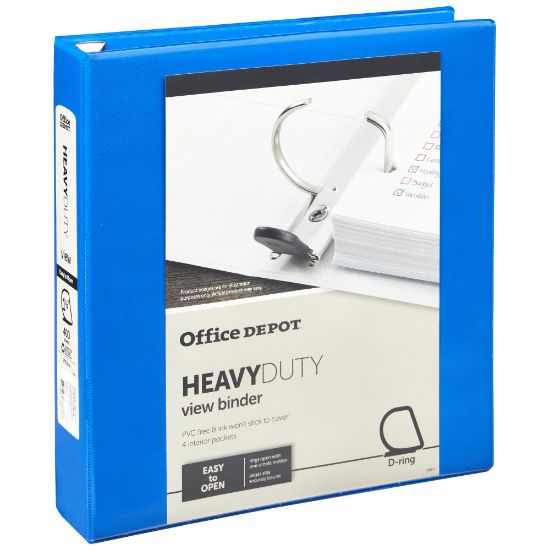 Picture of Office Depot Brand Heavy-Duty View 3-Ring Binder, 1 1/2in D-Rings, Blue