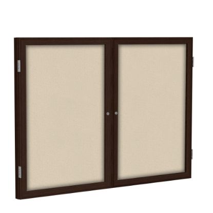 Picture of Ghent Traditional 2-Door Enclosed Fabric Bulletin Board, 36in x 48in, Beige, Walnut Wood Frame