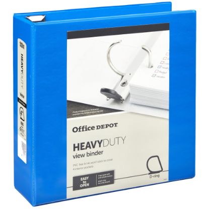 Picture of Office Depot Brand Heavy-Duty View 3-Ring Binder, 4in D-Rings, Blue