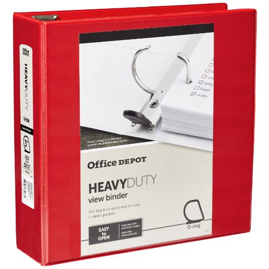 Picture of Office Depot Brand Heavy-Duty View 3-Ring Binder, 3in D-Rings, 49% Recycled, Red