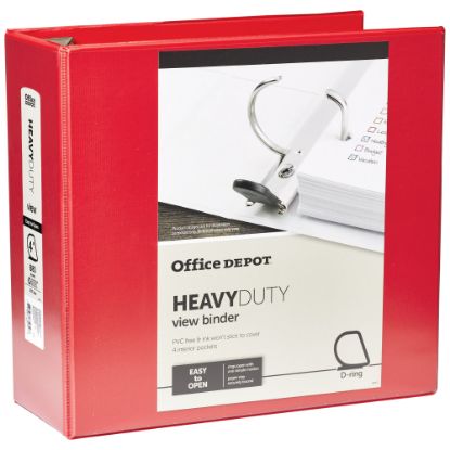 Picture of Office Depot Brand Heavy-Duty View 3-Ring Binder, 4in D-Rings, Red